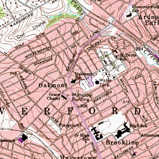 Topographic Map of Oakmont Elementary School, PA