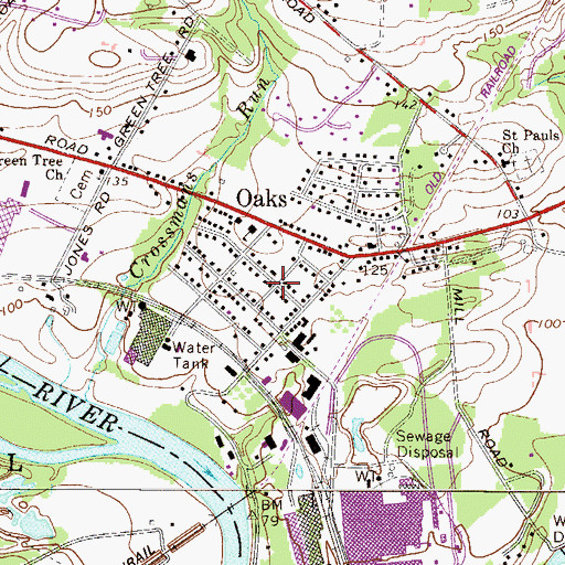 Topographic Map of Oaks, PA