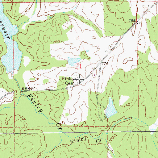 Topographic Map of Finley Cemetery, AL