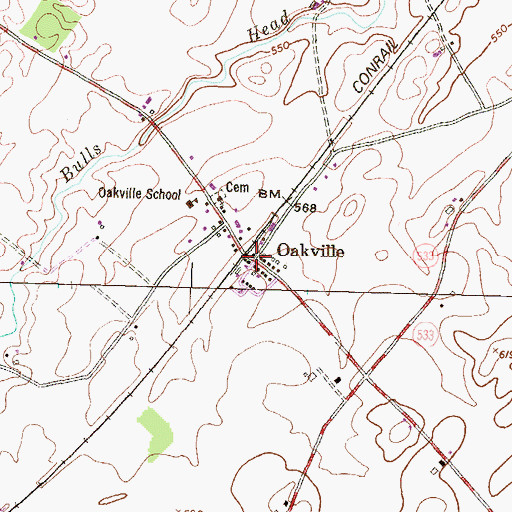 Topographic Map of Oakville, PA