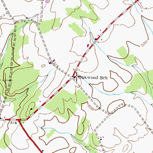 Topographic Map of Oakwood School, PA