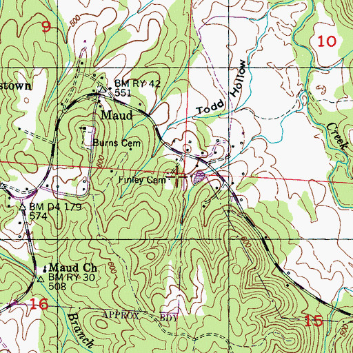 Topographic Map of Finley Cemetery, AL