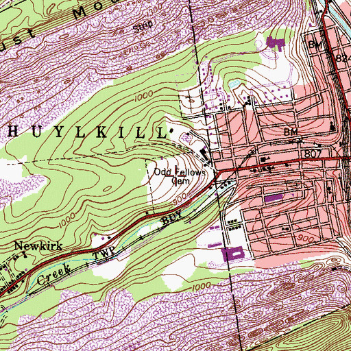 Topographic Map of Odd Fellows Cemetery, PA