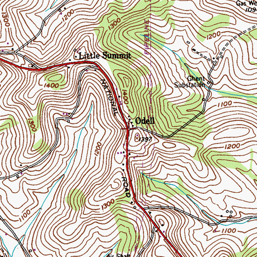 Topographic Map of Odell, PA