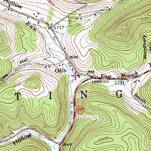 Topographic Map of Odin Hollow, PA