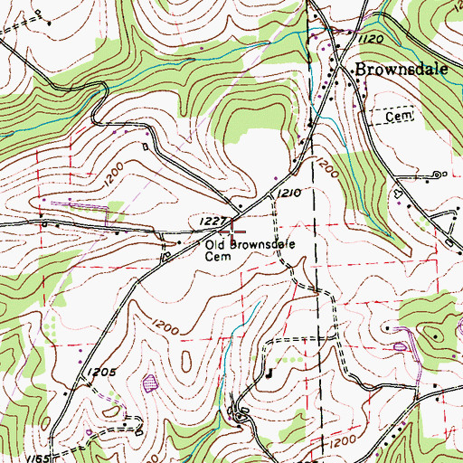 Topographic Map of Old Brownsdale Cemetery, PA