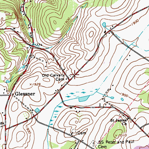 Topographic Map of Old Calvary Cemetery, PA