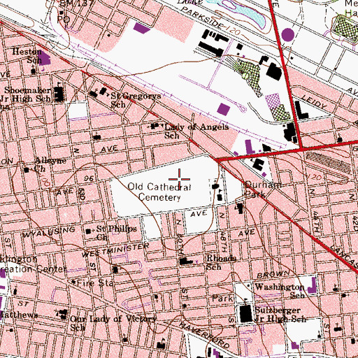 Topographic Map of Old Cathedral Cemetery, PA