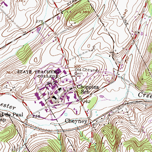 Topographic Map of Old Cheyney Cemetery, PA
