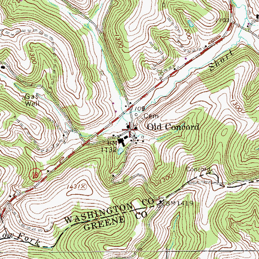 Topographic Map of Old Concord, PA