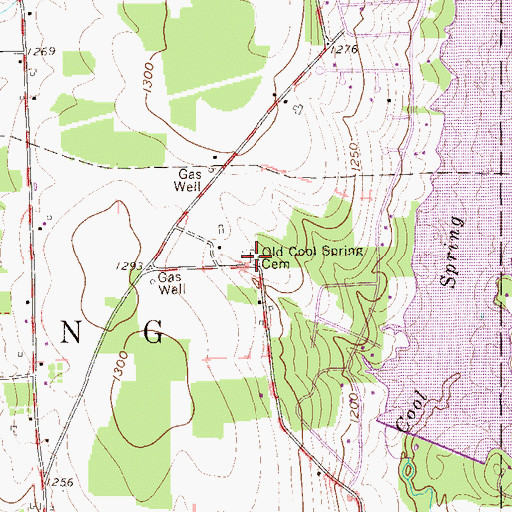 Topographic Map of Old Cool Spring Cemetery, PA