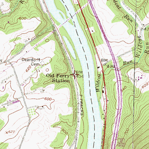 Topographic Map of Old Ferry Station, PA