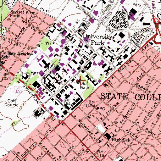 Topographic Map of Old Main, PA