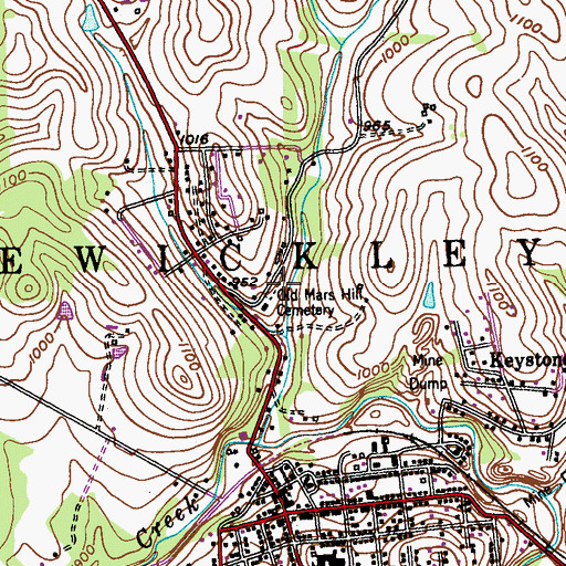 Topographic Map of Old Mars Hill Cemetery, PA