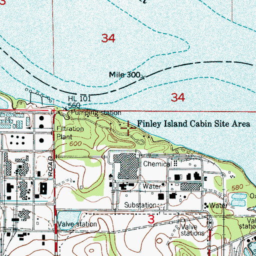 Topographic Map of Finley Island Cabin Site Area, AL