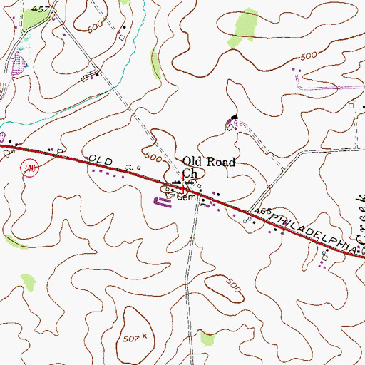Topographic Map of Old Road Church, PA