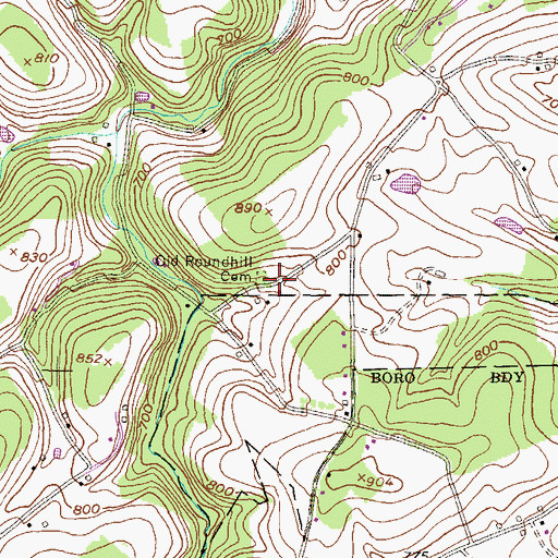 Topographic Map of Old Roundhill Cemetery, PA