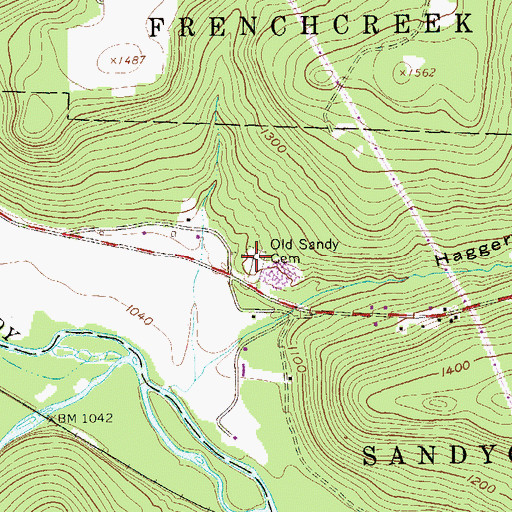 Topographic Map of Old Sandy Cemetery, PA