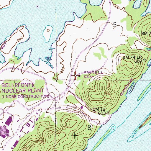 Topographic Map of Finnell Cemetery, AL