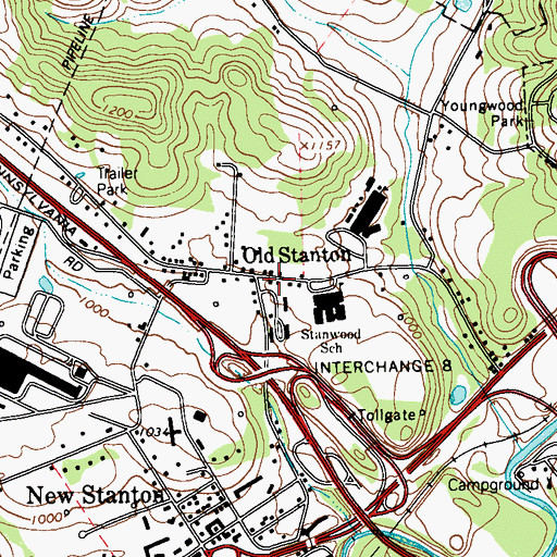 Topographic Map of Old Stanton, PA