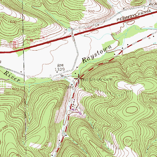 Topographic Map of Old Union Cemetery, PA