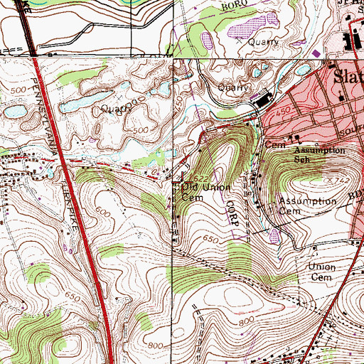 Topographic Map of Old Union Cemetery, PA
