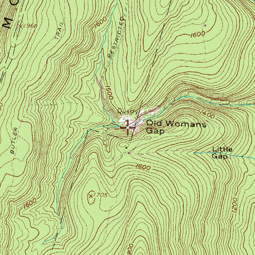 Topographic Map of Old Womans Gap, PA