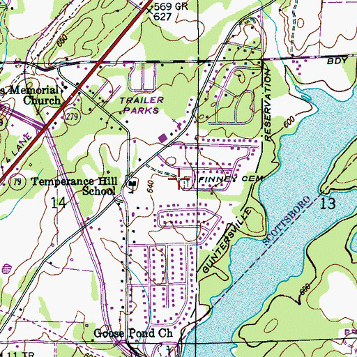 Topographic Map of Finney Cemetery, AL