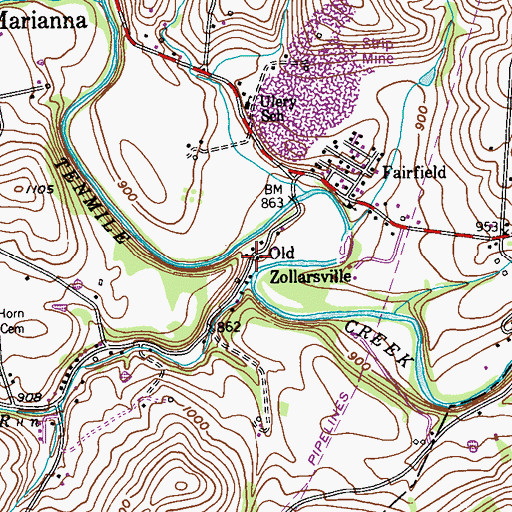 Topographic Map of Old Zollarsville, PA