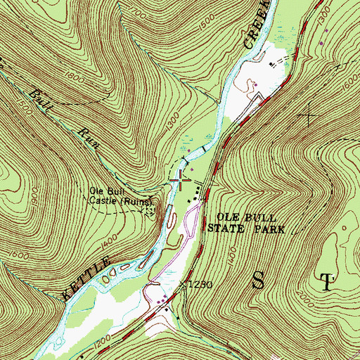 Topographic Map of Ole Bull Run, PA