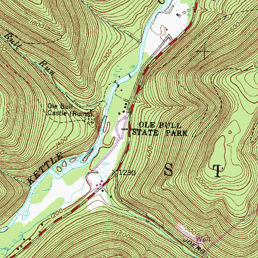Topographic Map of Ole Bull State Park, PA
