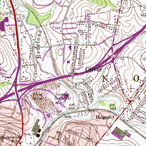Topographic Map of Oliver, PA