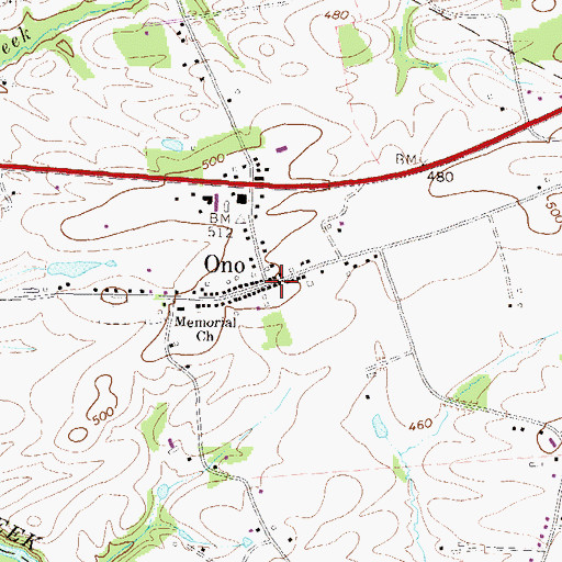 Topographic Map of Ono, PA