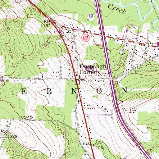 Topographic Map of Onspaugh Corners, PA
