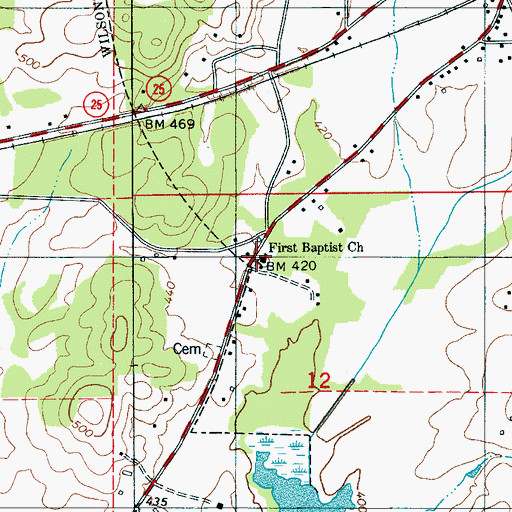 Topographic Map of First Baptist Church, AL