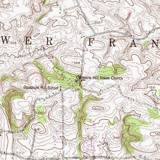 Topographic Map of Opossum Hill Union Church, PA