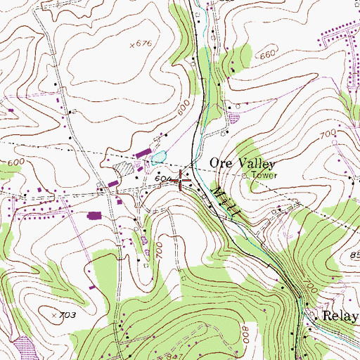 Topographic Map of Ore Valley, PA