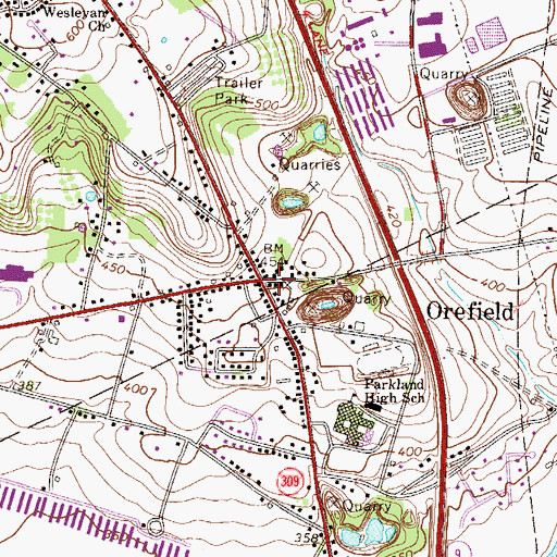 Topographic Map of Orefield, PA