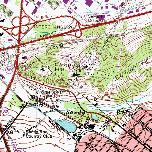 Topographic Map of Oreland Church, PA