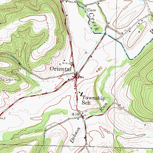 Topographic Map of Oriental, PA