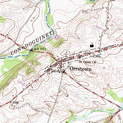 Topographic Map of Orrstown, PA