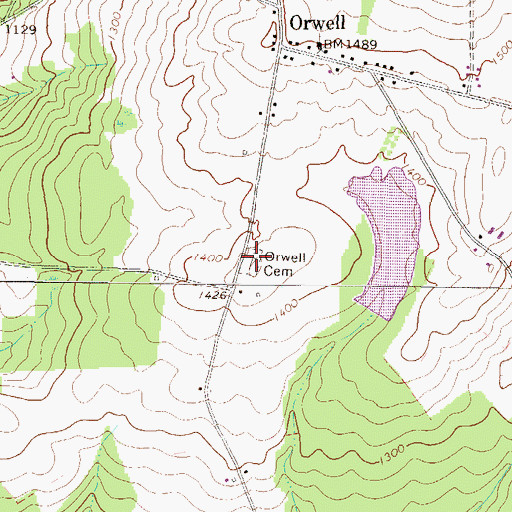 Topographic Map of Orwell Cemetery, PA