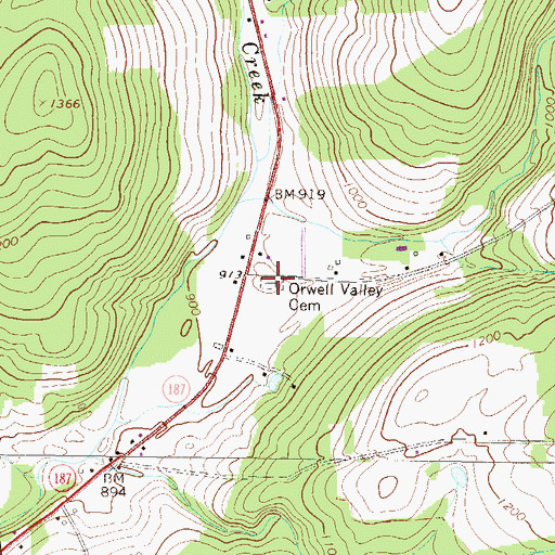 Topographic Map of Orwell Valley Cemetery, PA