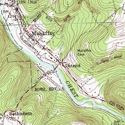 Topographic Map of Ostend, PA