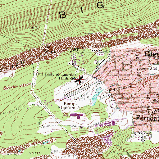 Topographic Map of Our lady of Lourdes High School, PA