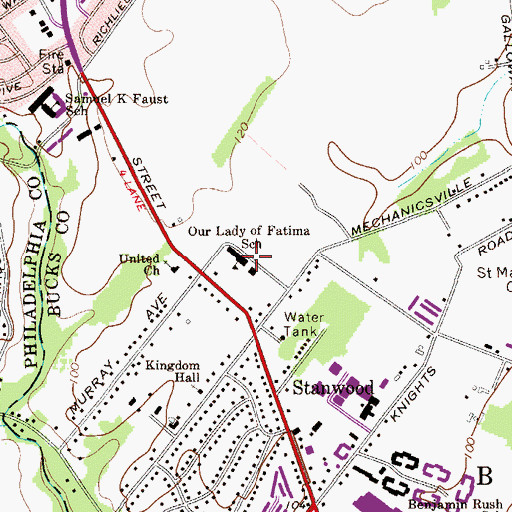 Topographic Map of Our Lady of Fatima School, PA