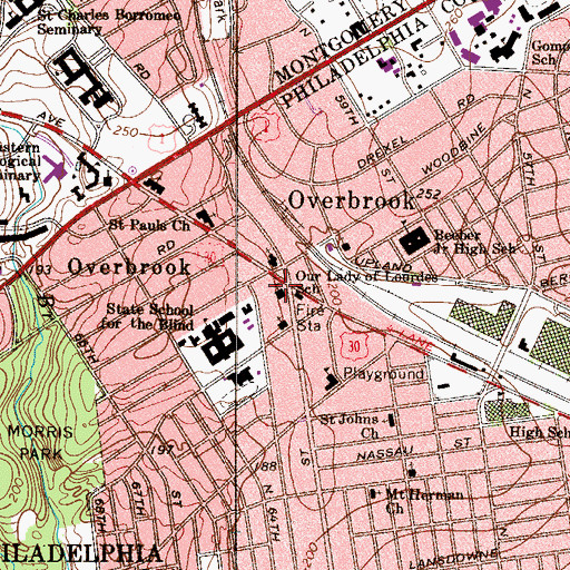 Topographic Map of Our Lady of Lourdes School, PA