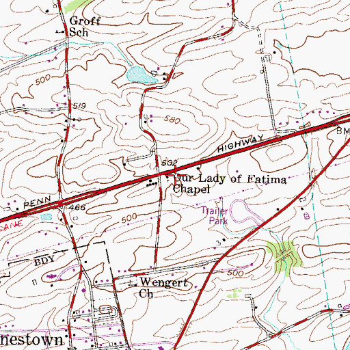 Topographic Map of Our Lady of Fatima Chapel, PA