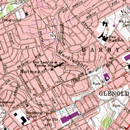 Topographic Map of Our Lady of Fatima School, PA