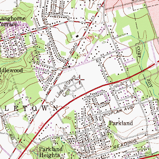 Topographic Map of Our Lady of Grace Cemetery, PA